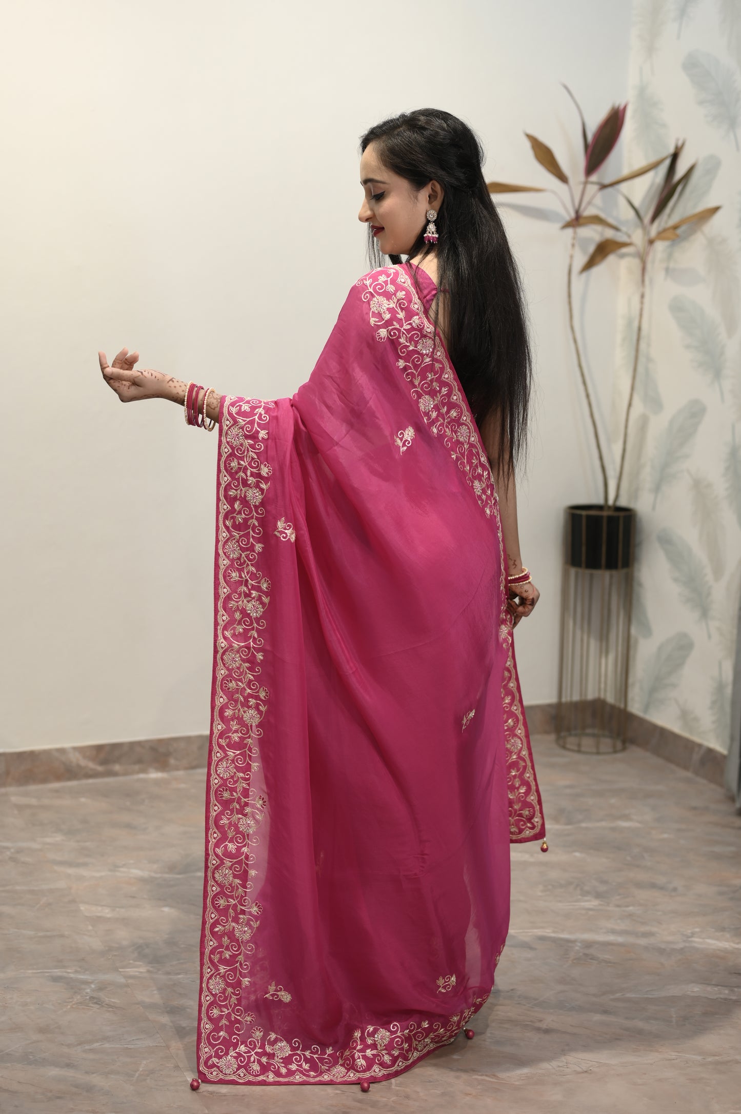 Fuchsia Grace Embroidered Saree