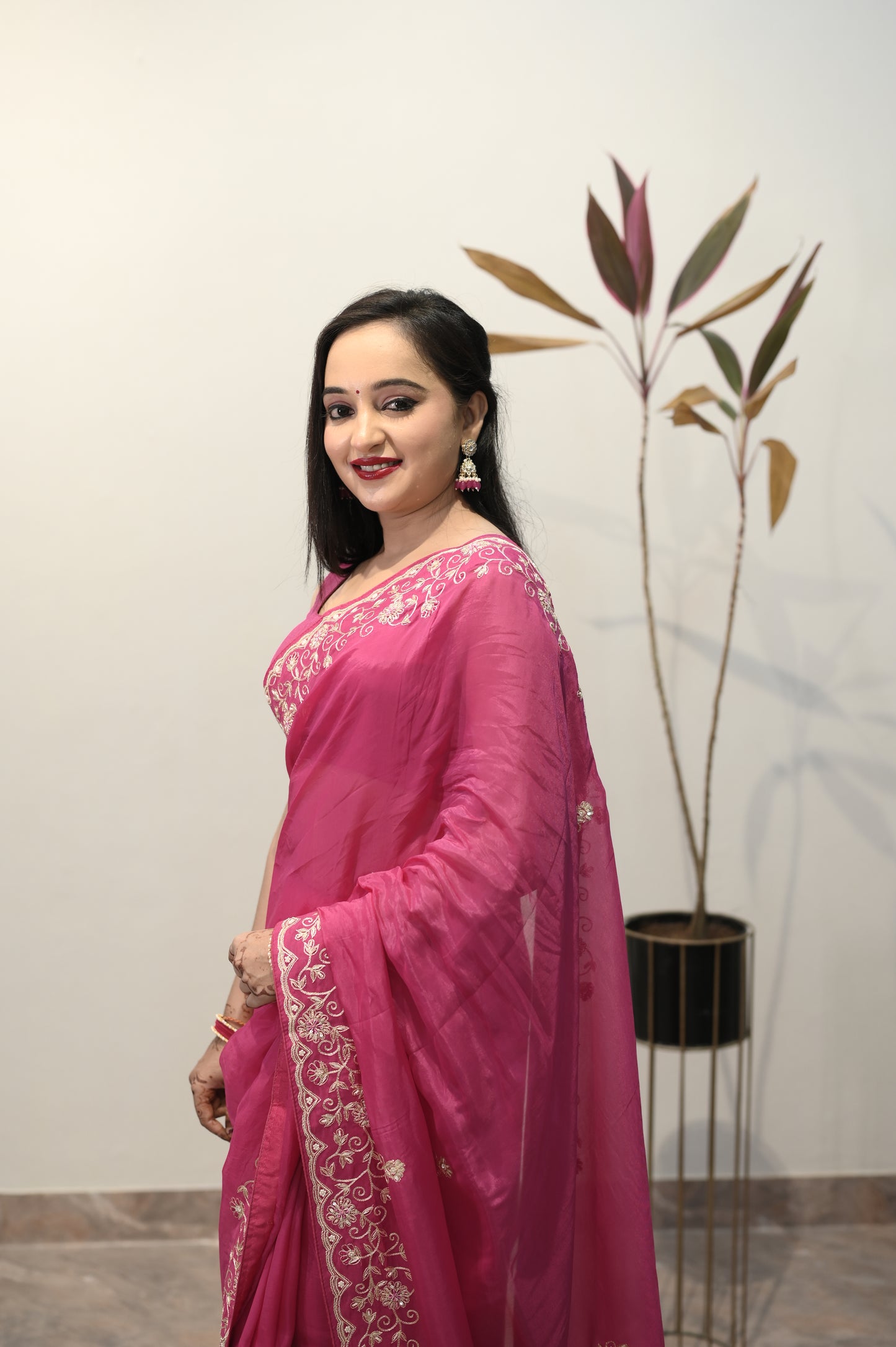 Fuchsia Grace Embroidered Saree