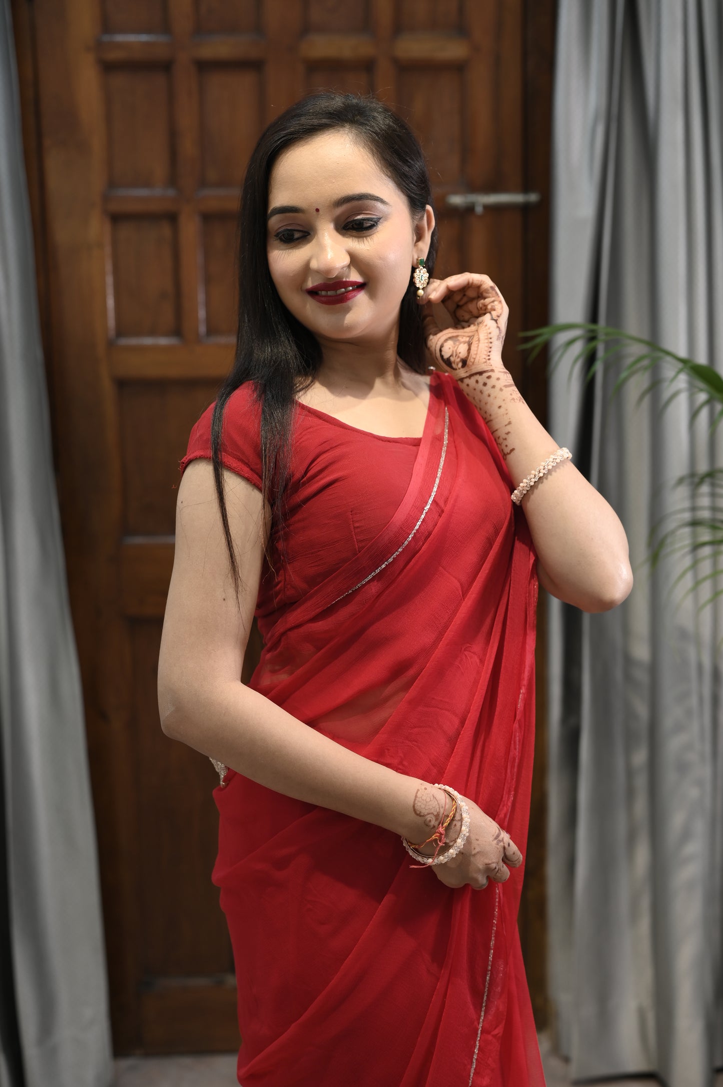 Scarlet Grace Plain Red Saree