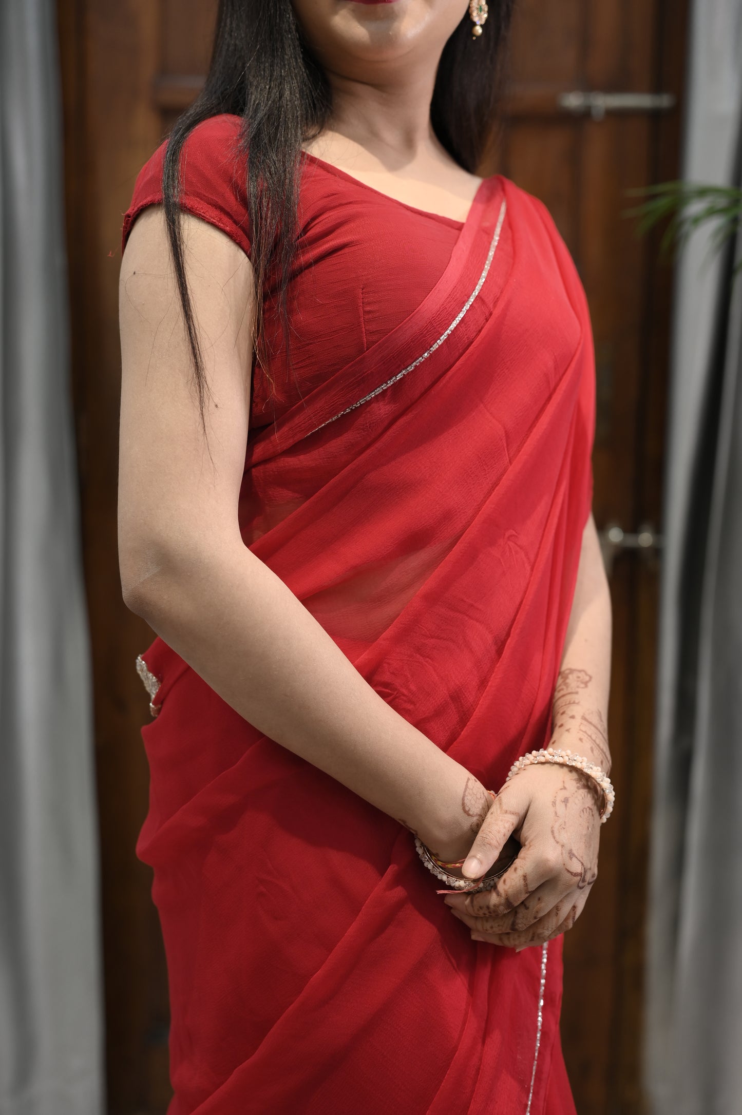 Scarlet Grace Plain Red Saree