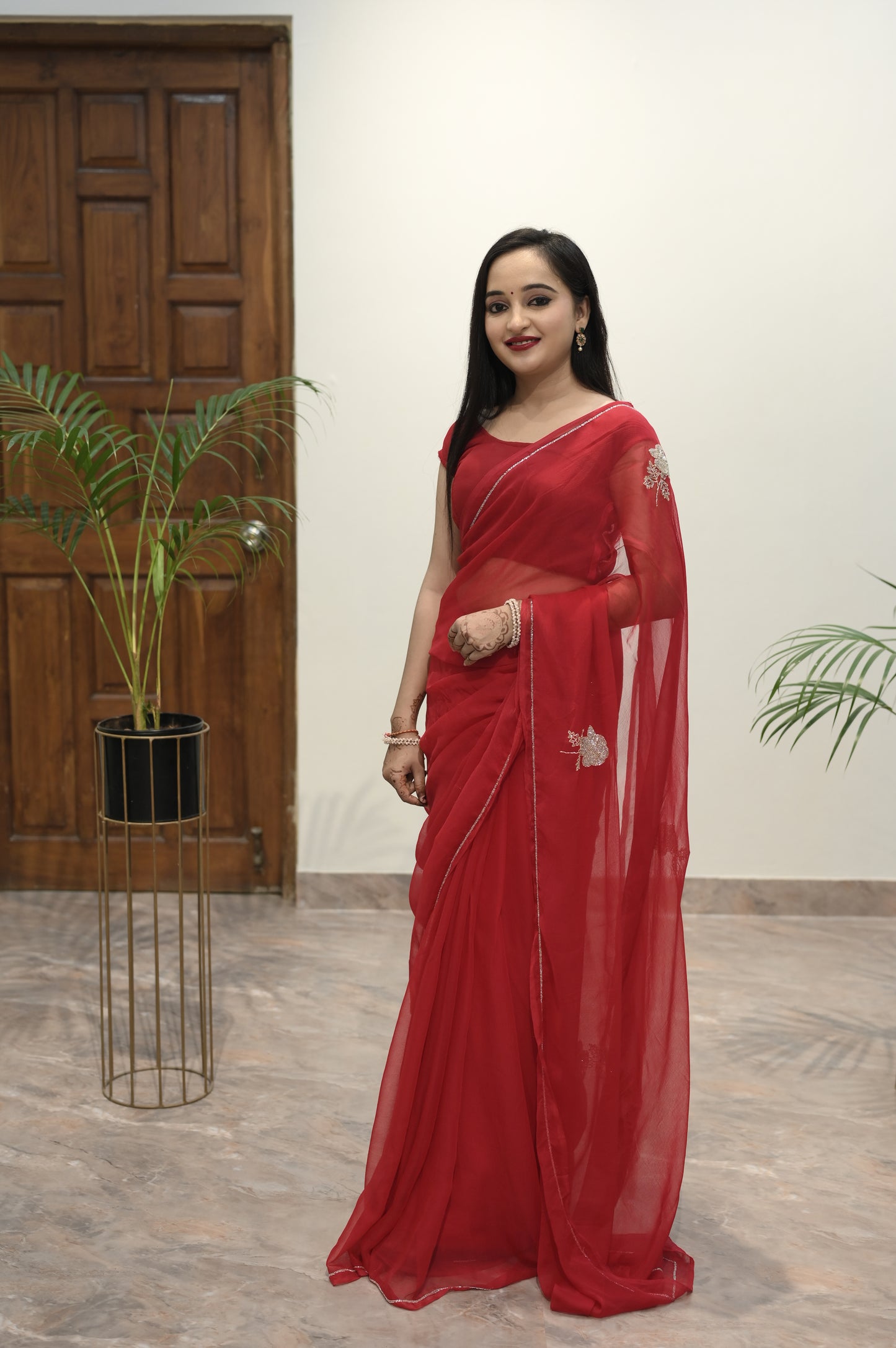 Scarlet Grace Plain Red Saree