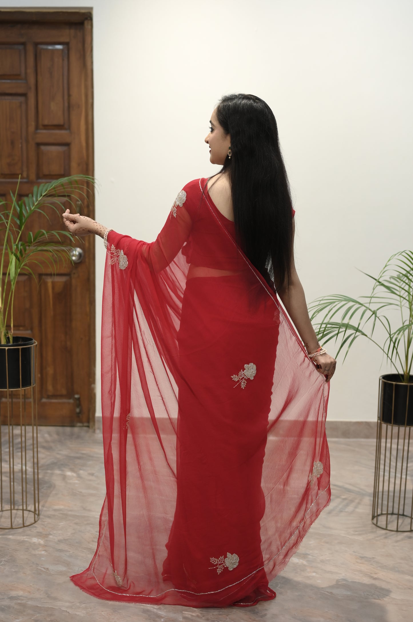 Scarlet Grace Plain Red Saree