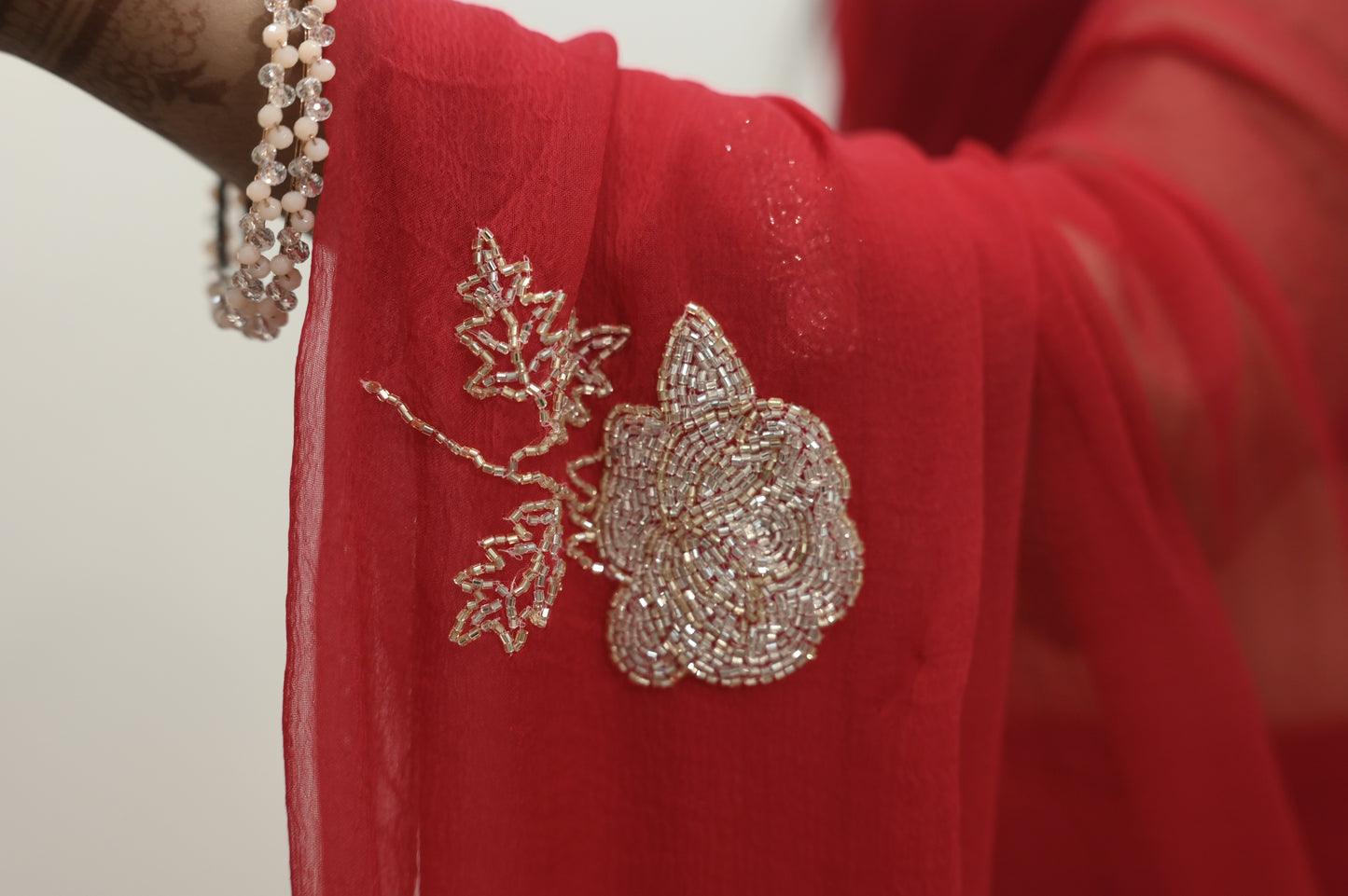 Crimson Glow Embroidered Red Saree