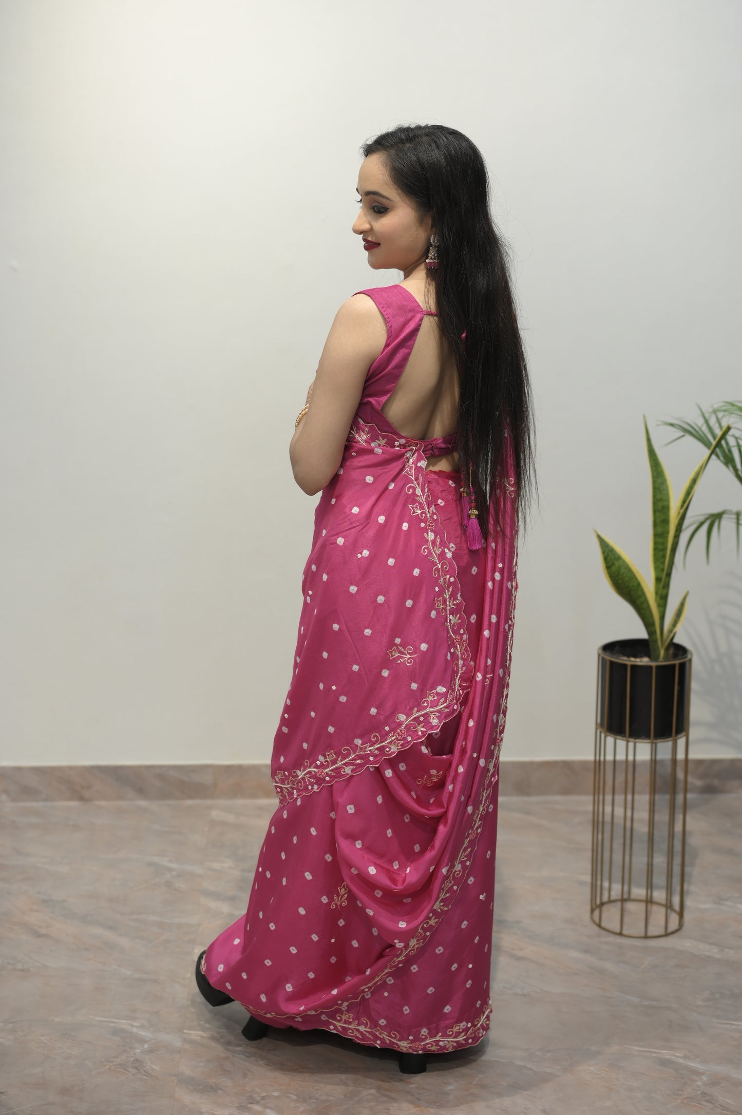 Gulabi Elegance Embroidered Saree