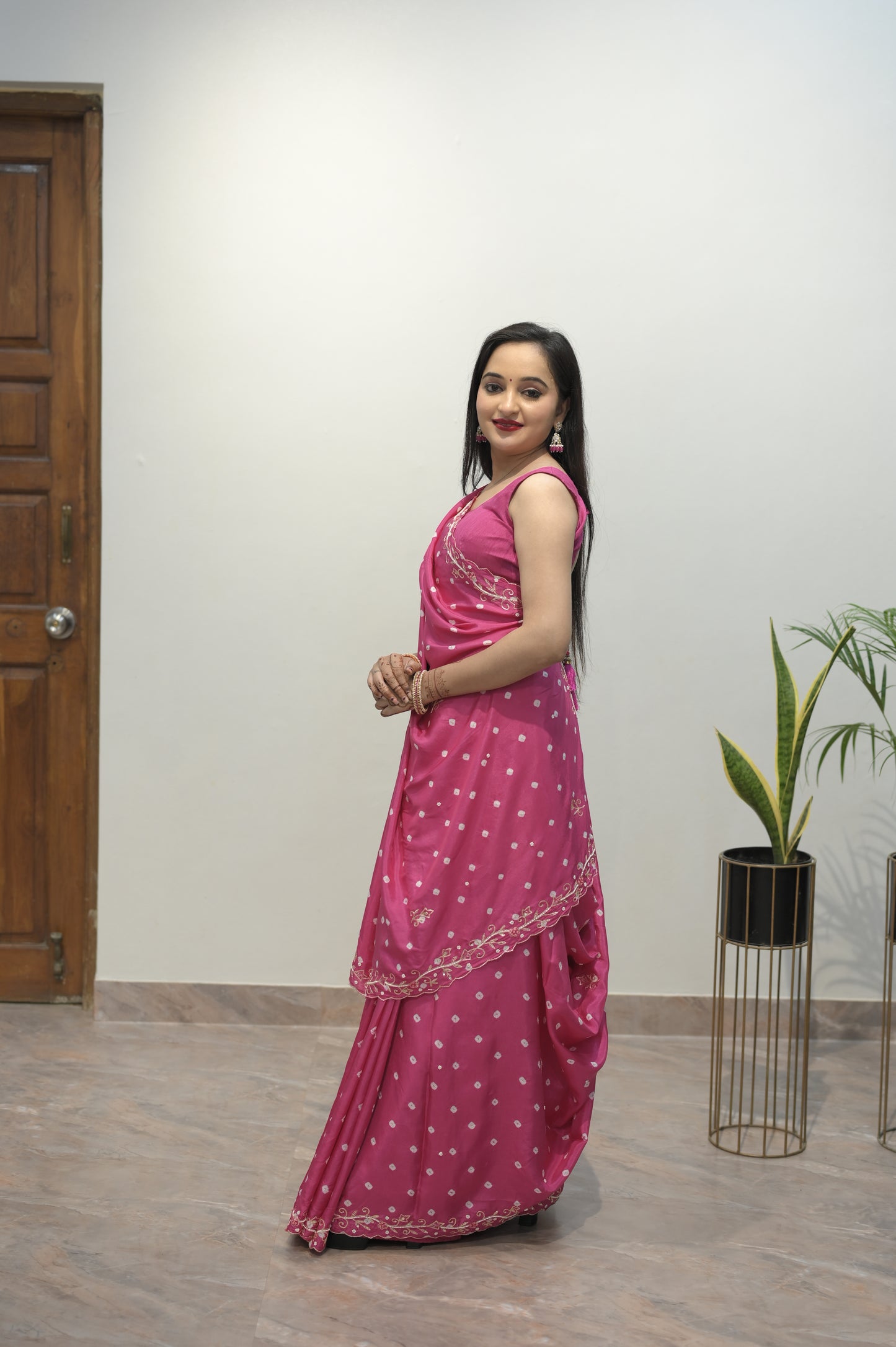 Gulabi Elegance Embroidered Saree