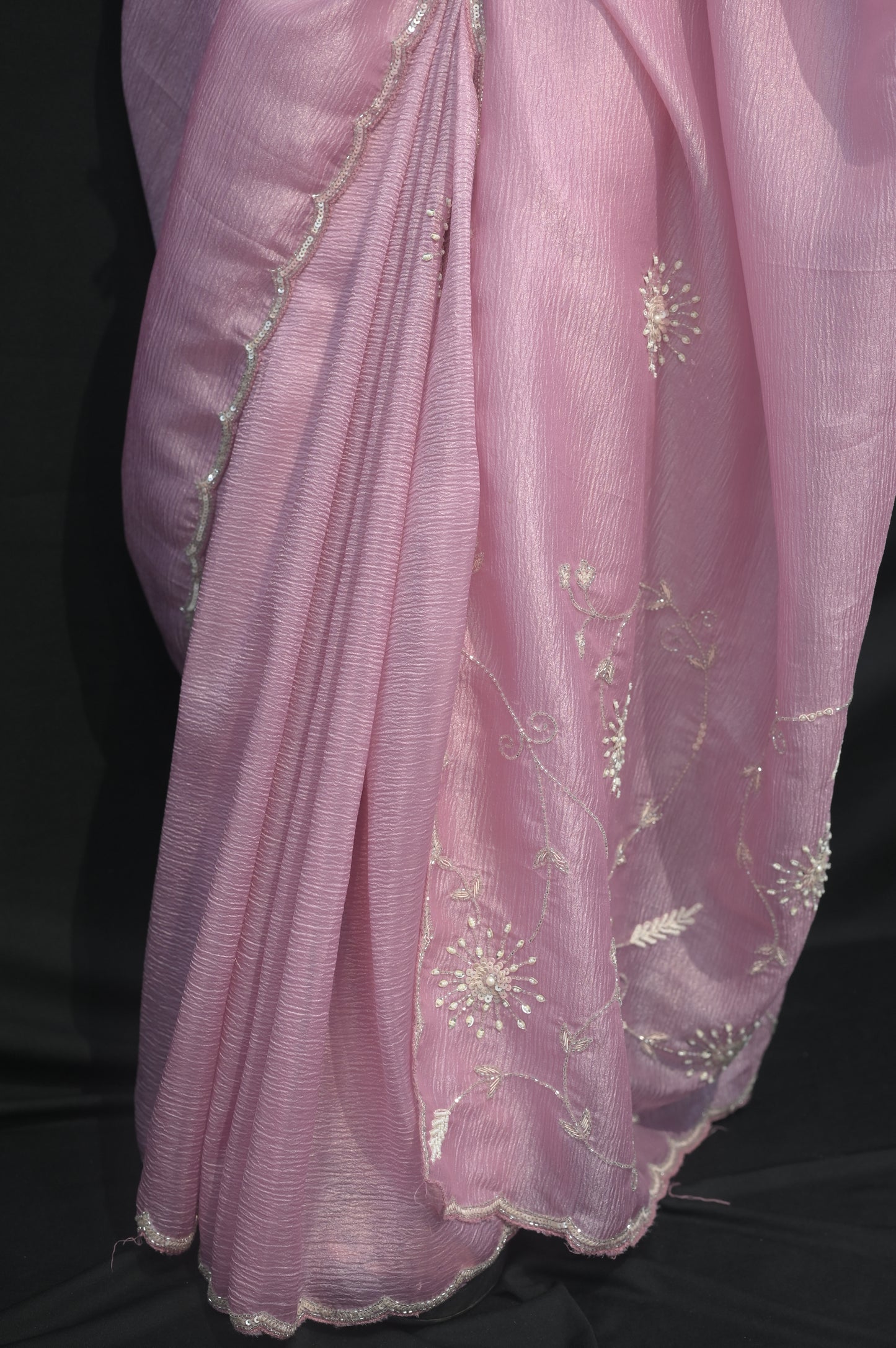Elegant Blossom Pink Organza Saree with Subtle Embroidery