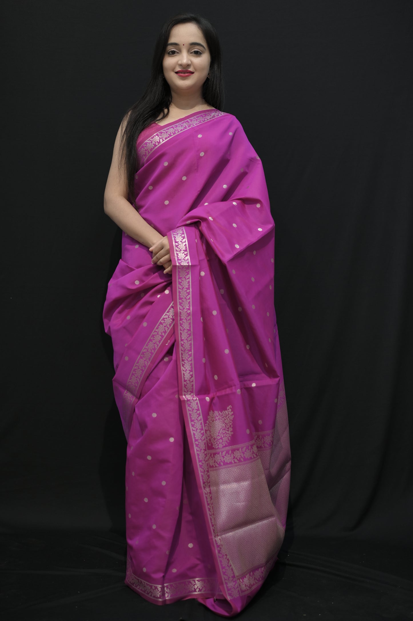 Magenta Banarasi Silk Saree with Zari Weaving