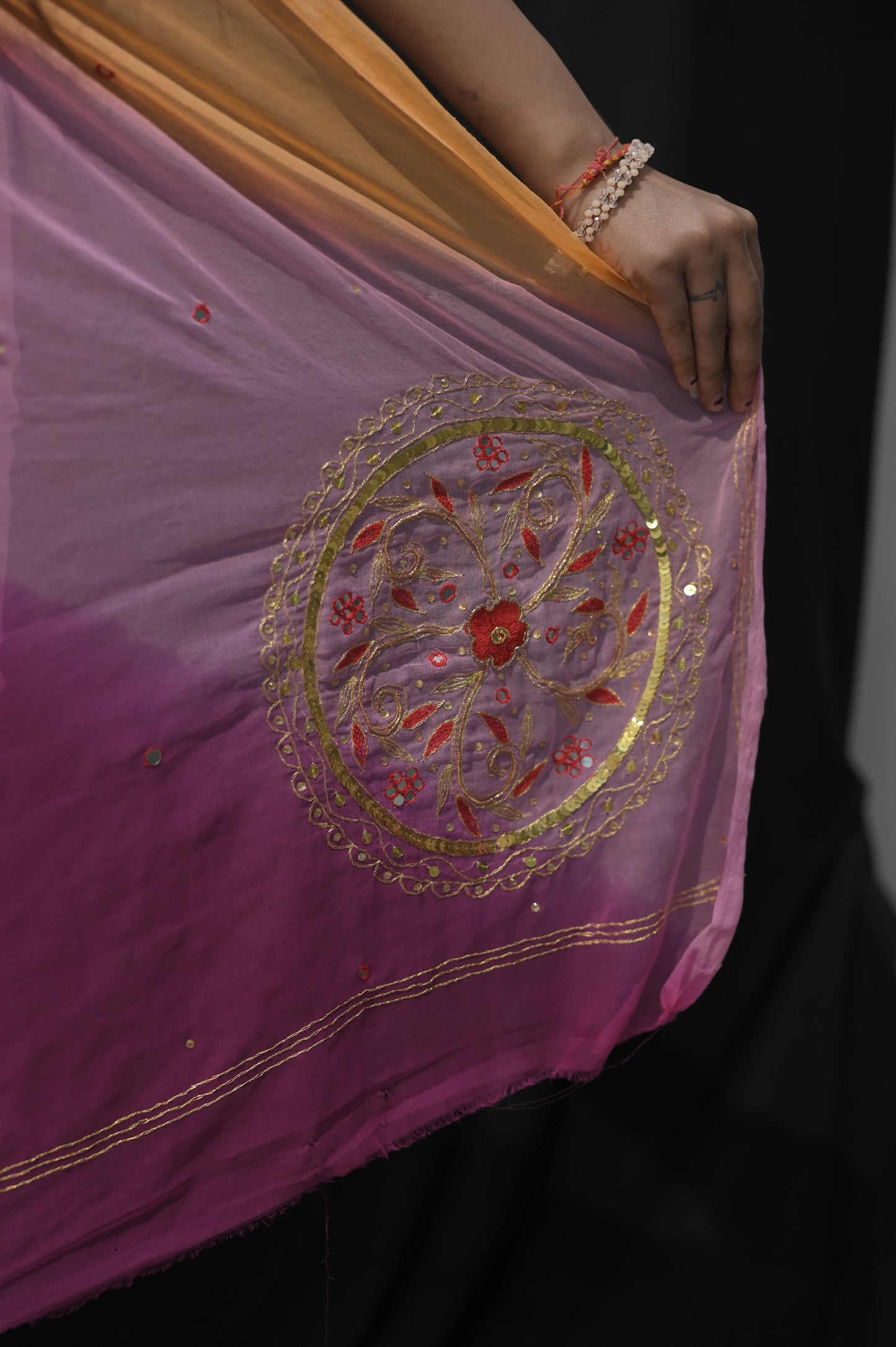 Ombre Pink & Peach Georgette Saree with Subtle Embroidery