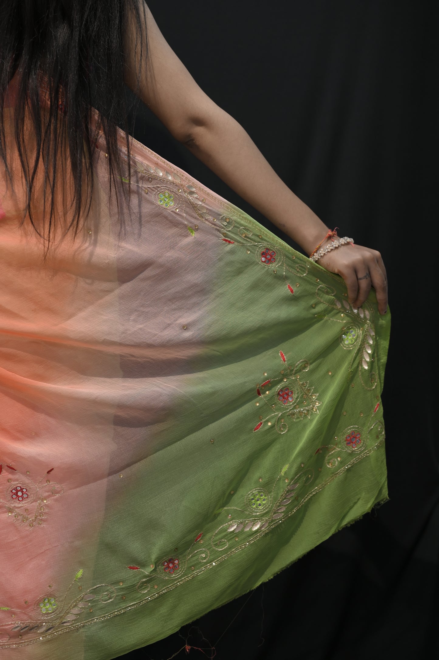 Multi-Color Ombre Georgette Saree with Embroidered Detailing