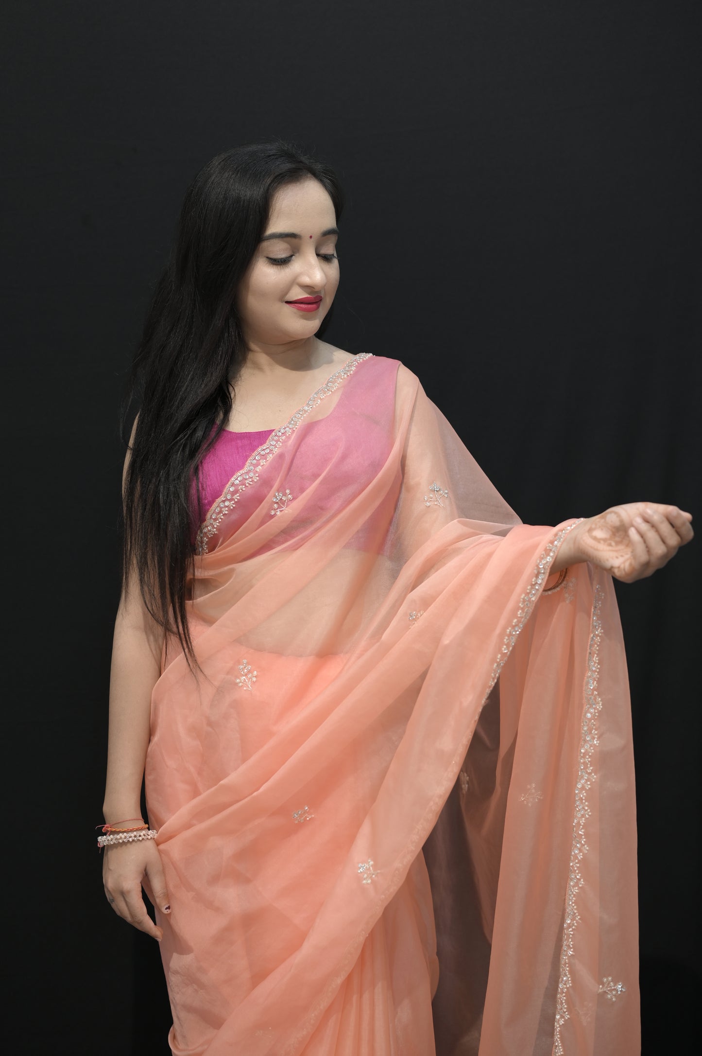 Peach Organza Saree with Subtle Embroidery