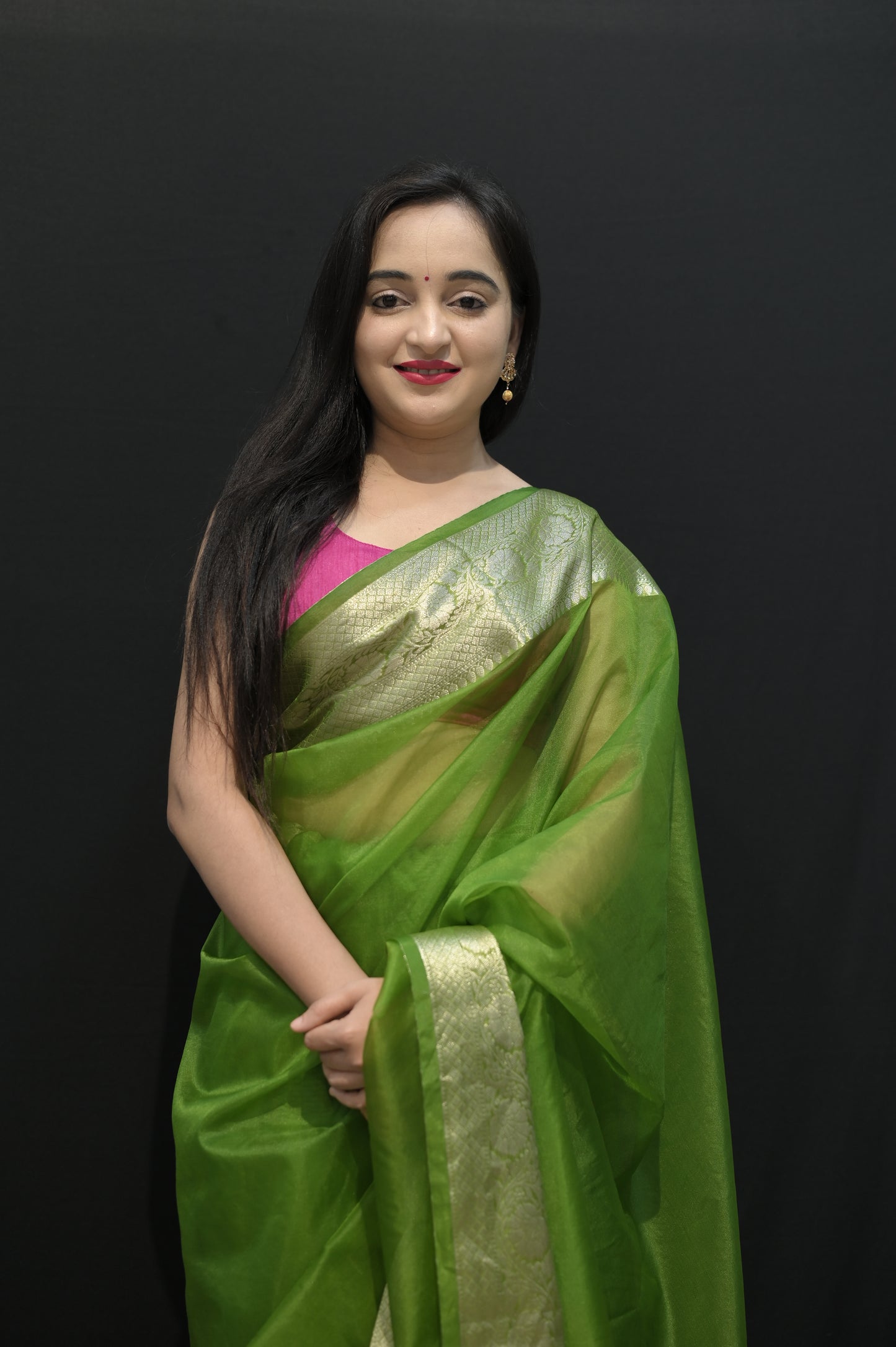 Emerald Green Silk Saree with Golden Zari Border