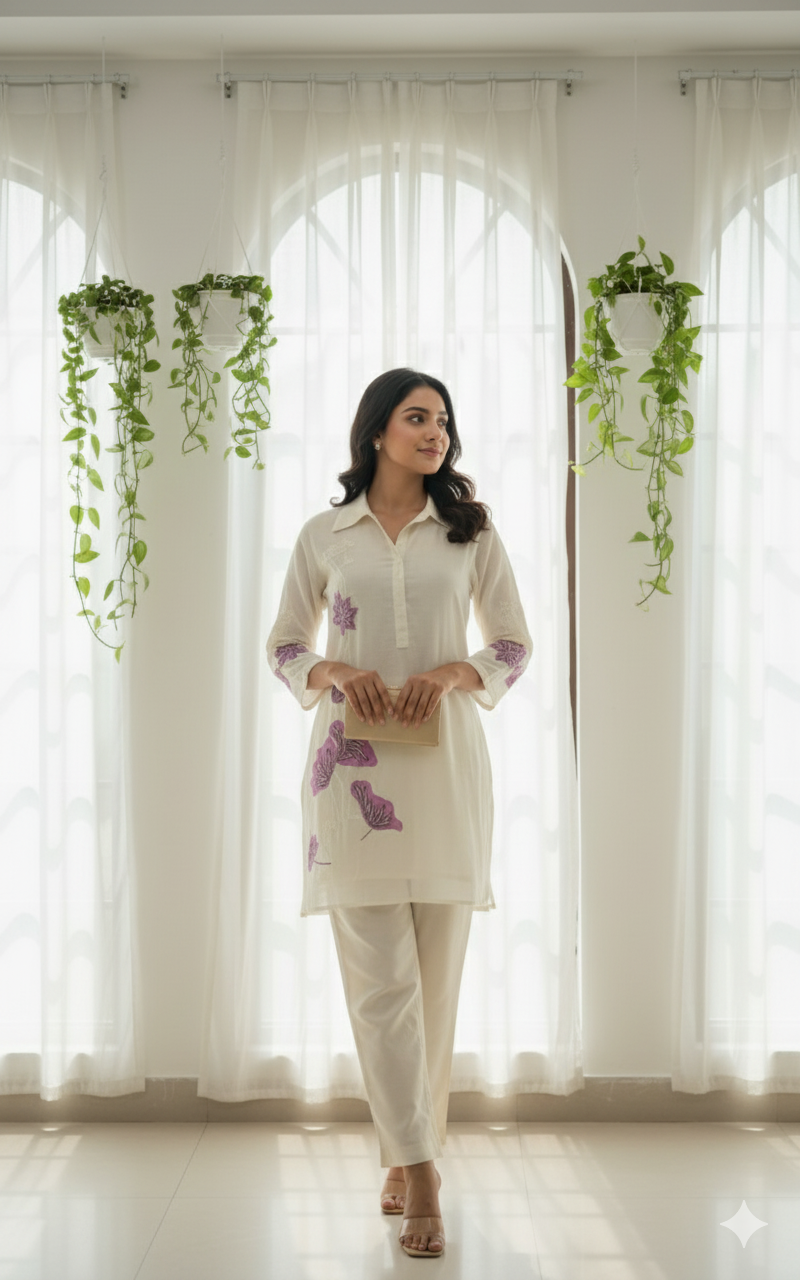 Ivory Petal Embroidered Set