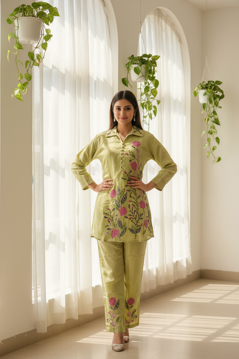 Olive Bloom Embroidered Set
