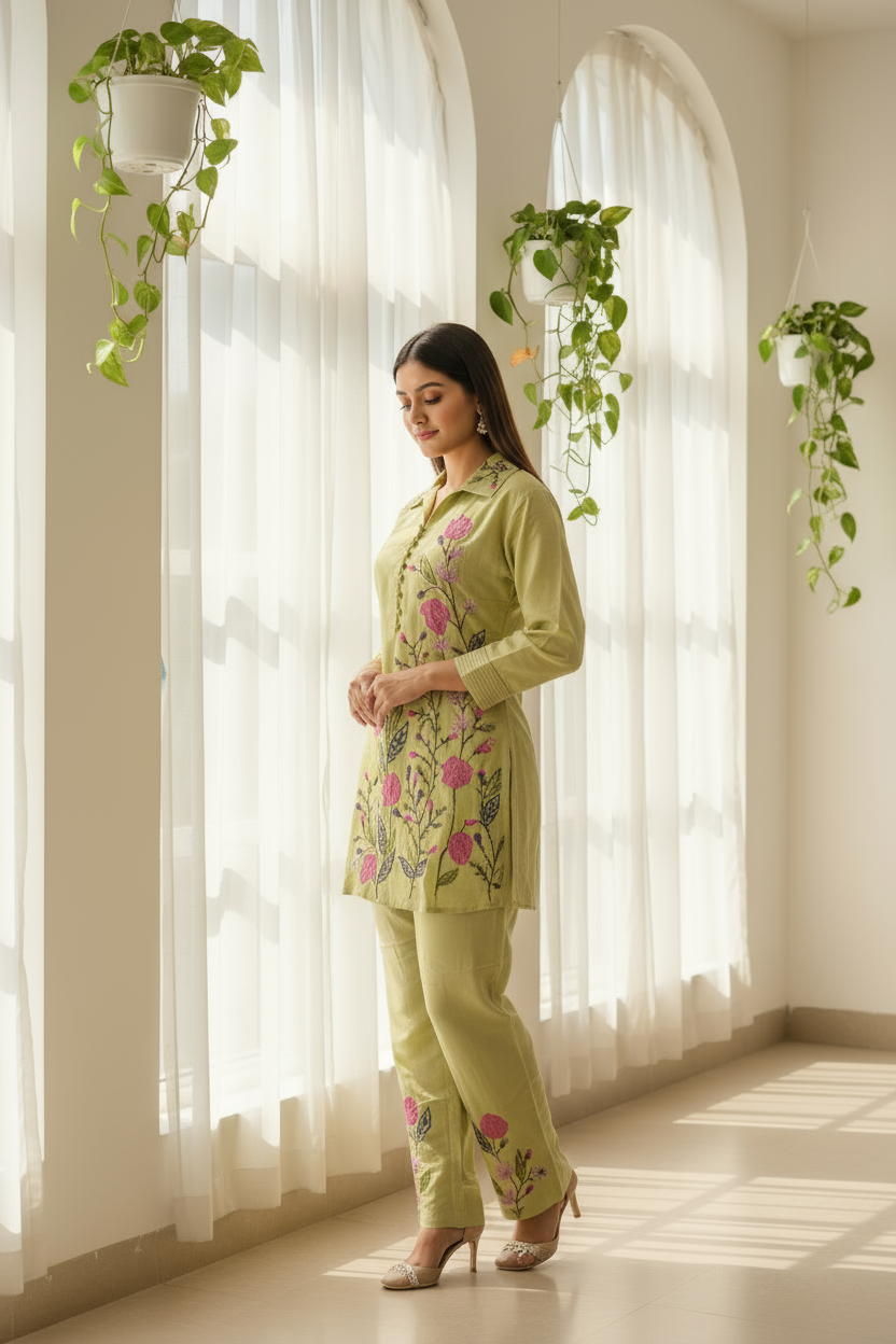 Olive Bloom Embroidered Set
