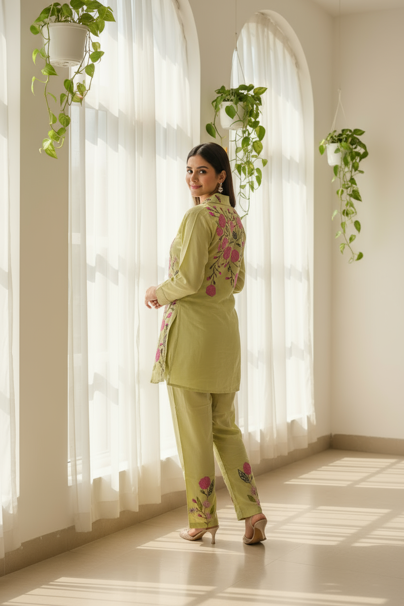 Olive Bloom Embroidered Set