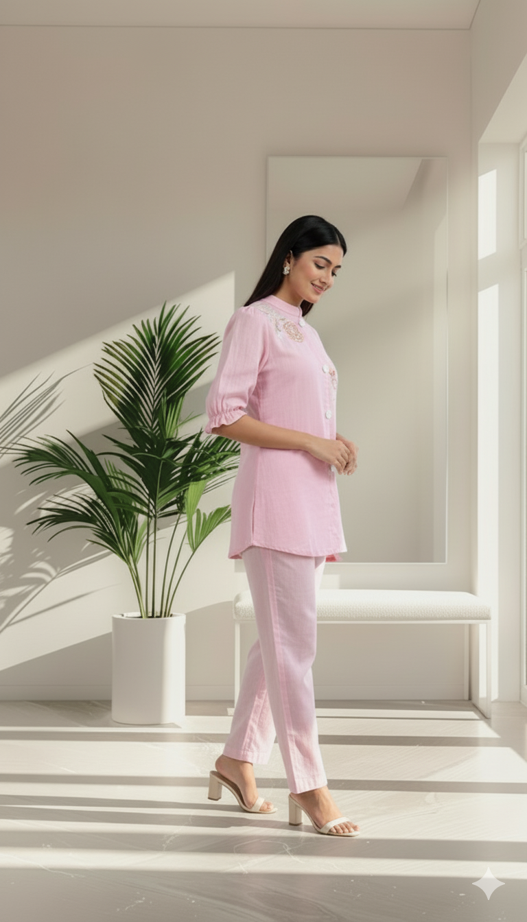 Blush Bloom Embroidered Co-ord Set