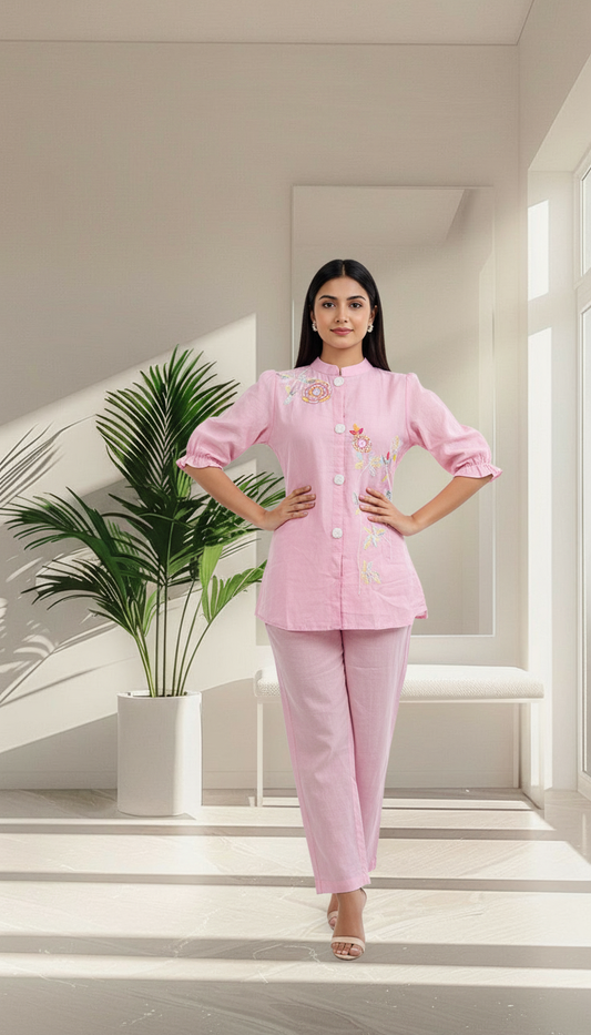 Blush Bloom Embroidered Co-ord Set