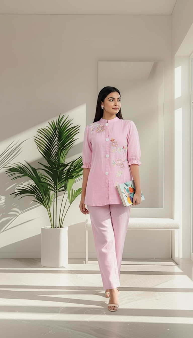 Blush Bloom Embroidered Co-ord Set