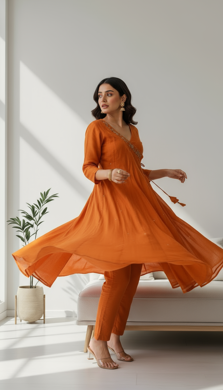 Rust Radiance Anarkali Kurti Set
