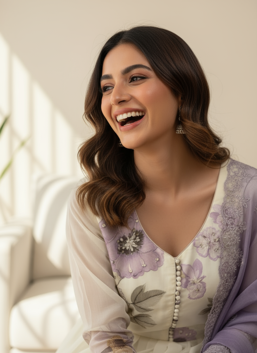 Lavender Mist Floral Anarkali Set with Dupatta
