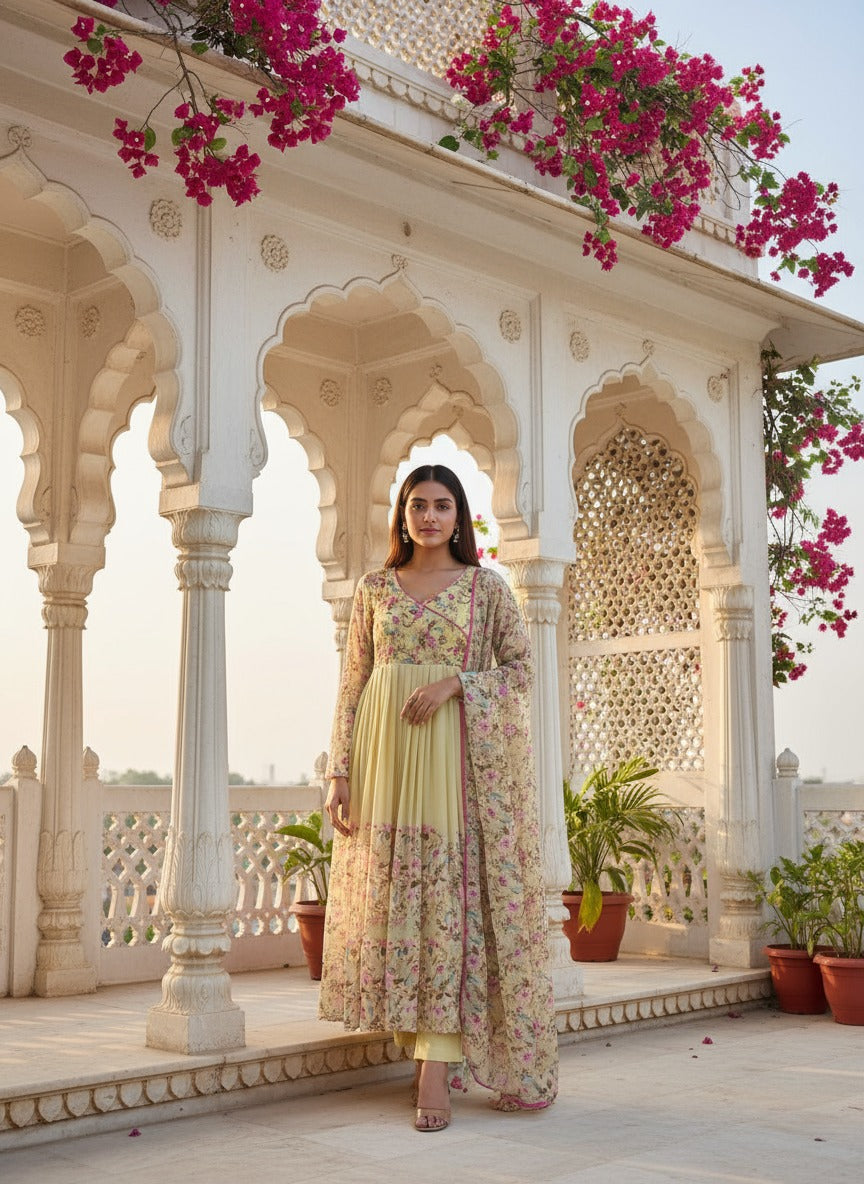 Yellow Anarkali Florel full Set