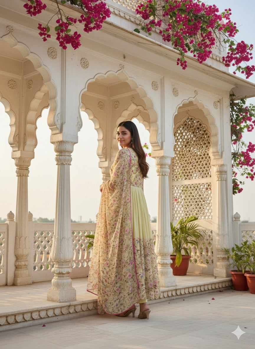 Yellow Anarkali Florel full Set