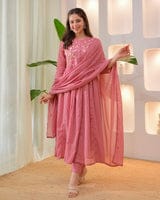 Onion Pink Embroidered Anarkali Kurta Set with Dupatta