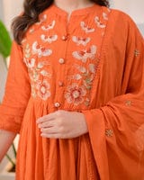 Rust Orange Embroidered Anarkali Kurta Set with Dupatta