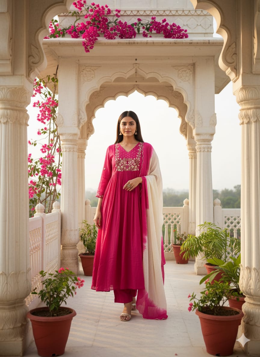 Tomato Pink Kurta Pant with Dupatta