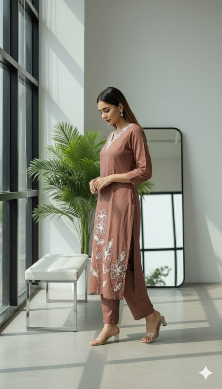 Light Chocolate Colour Kurta Pant With Dupatta