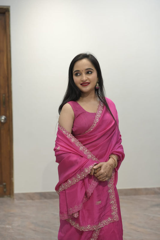 Fuchsia Bloom Embroidered Saree