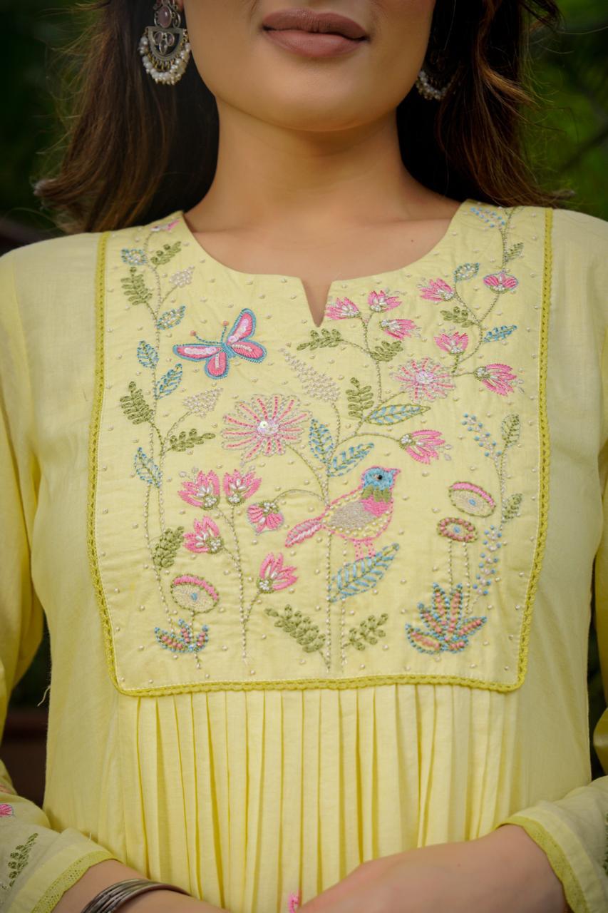 Lemen Yellow 3 peace suit Mull Cotton