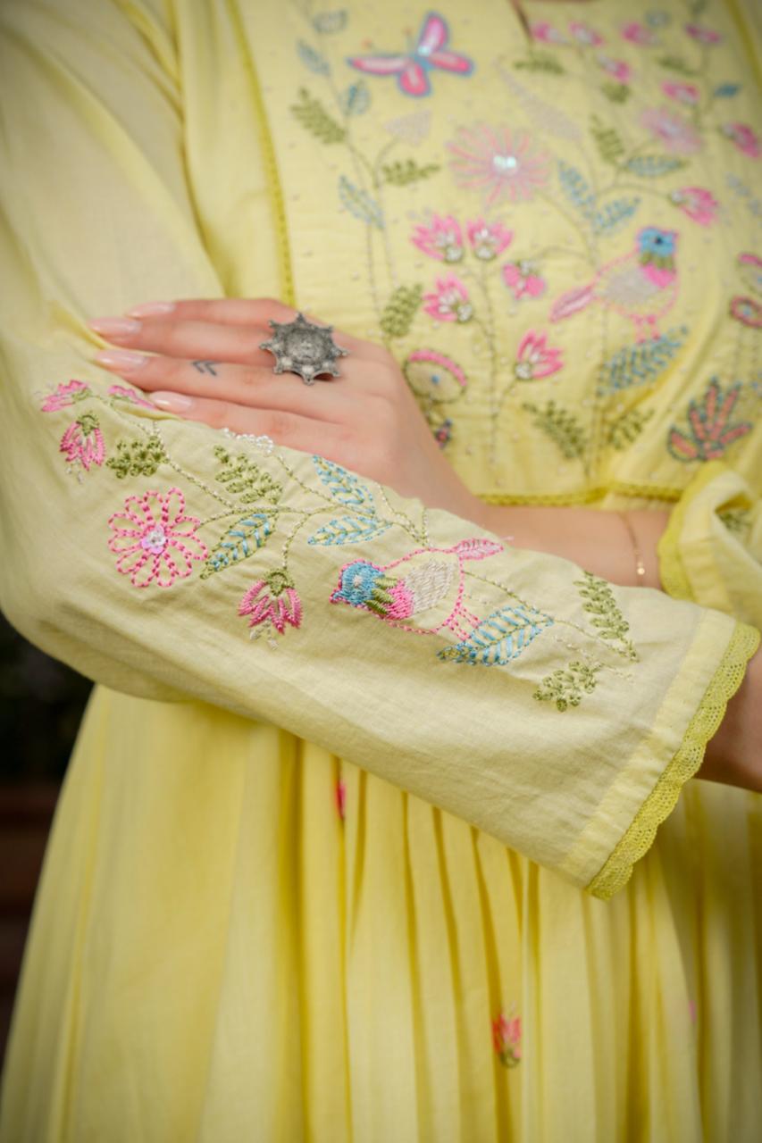 Lemen Yellow 3 peace suit Mull Cotton