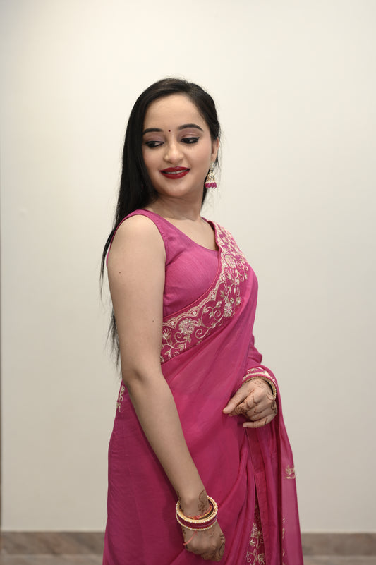 Fuchsia Grace Embroidered Saree