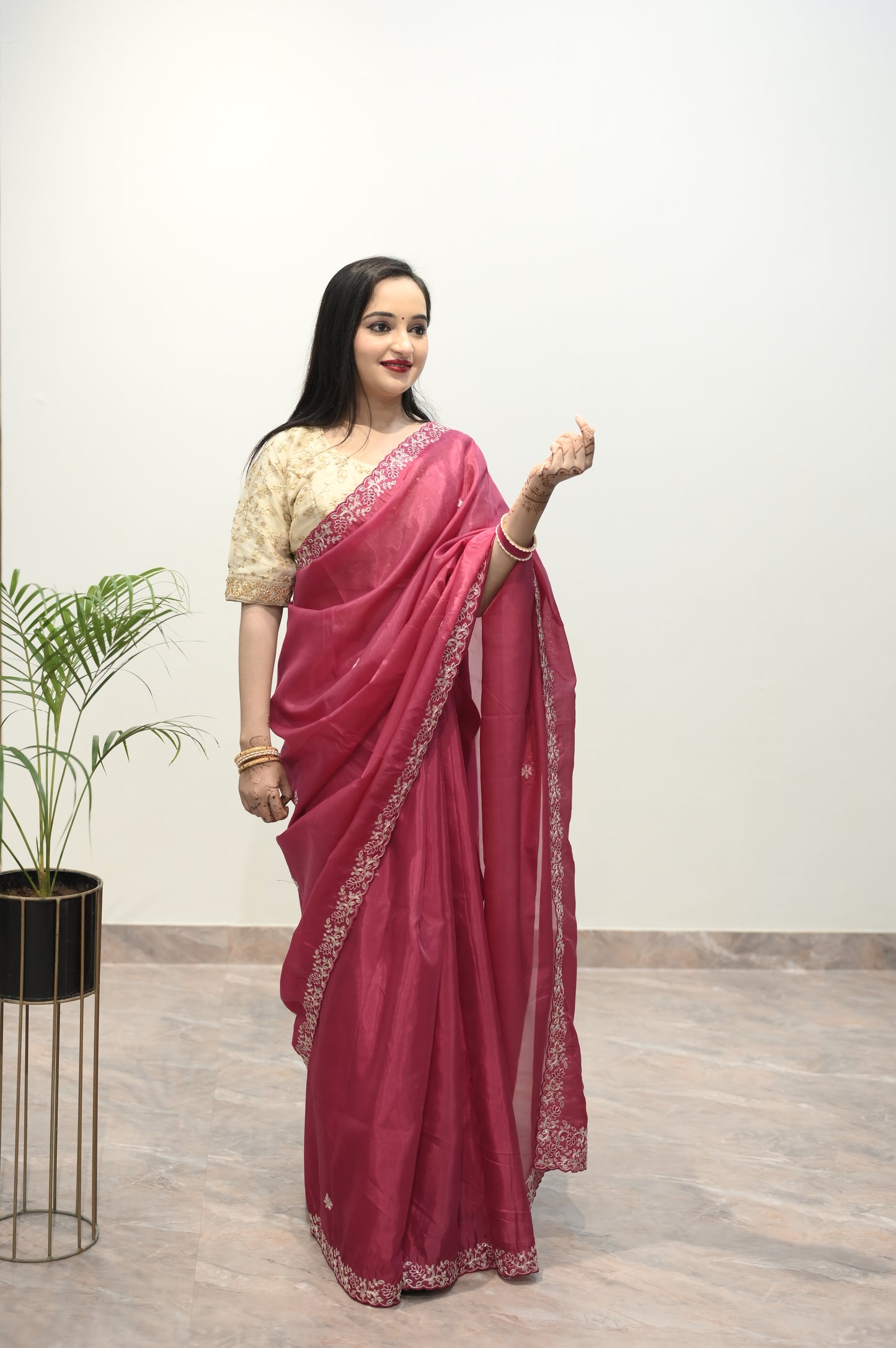 Crimson Bloom Embroidered Saree