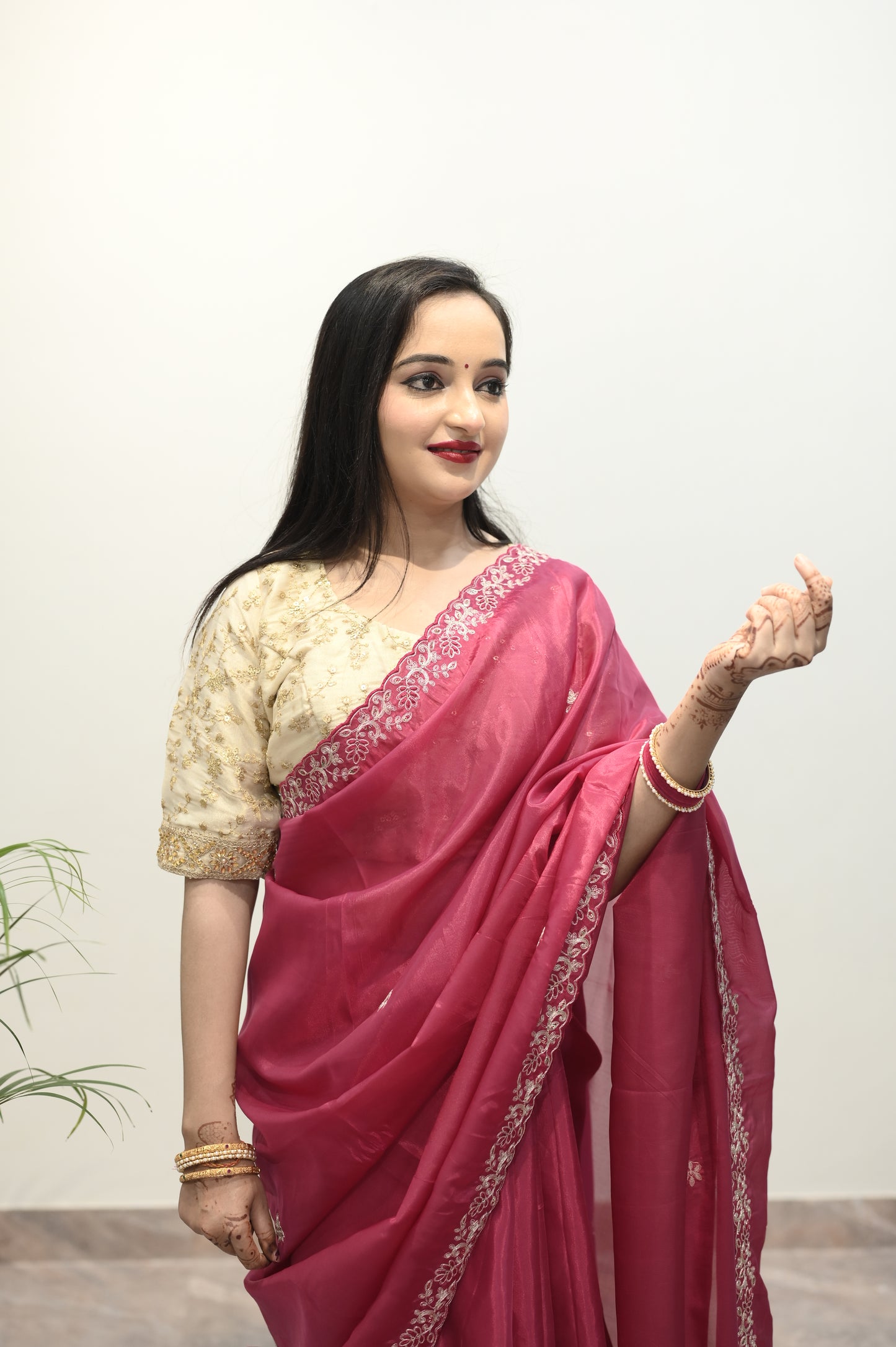 Crimson Bloom Embroidered Saree