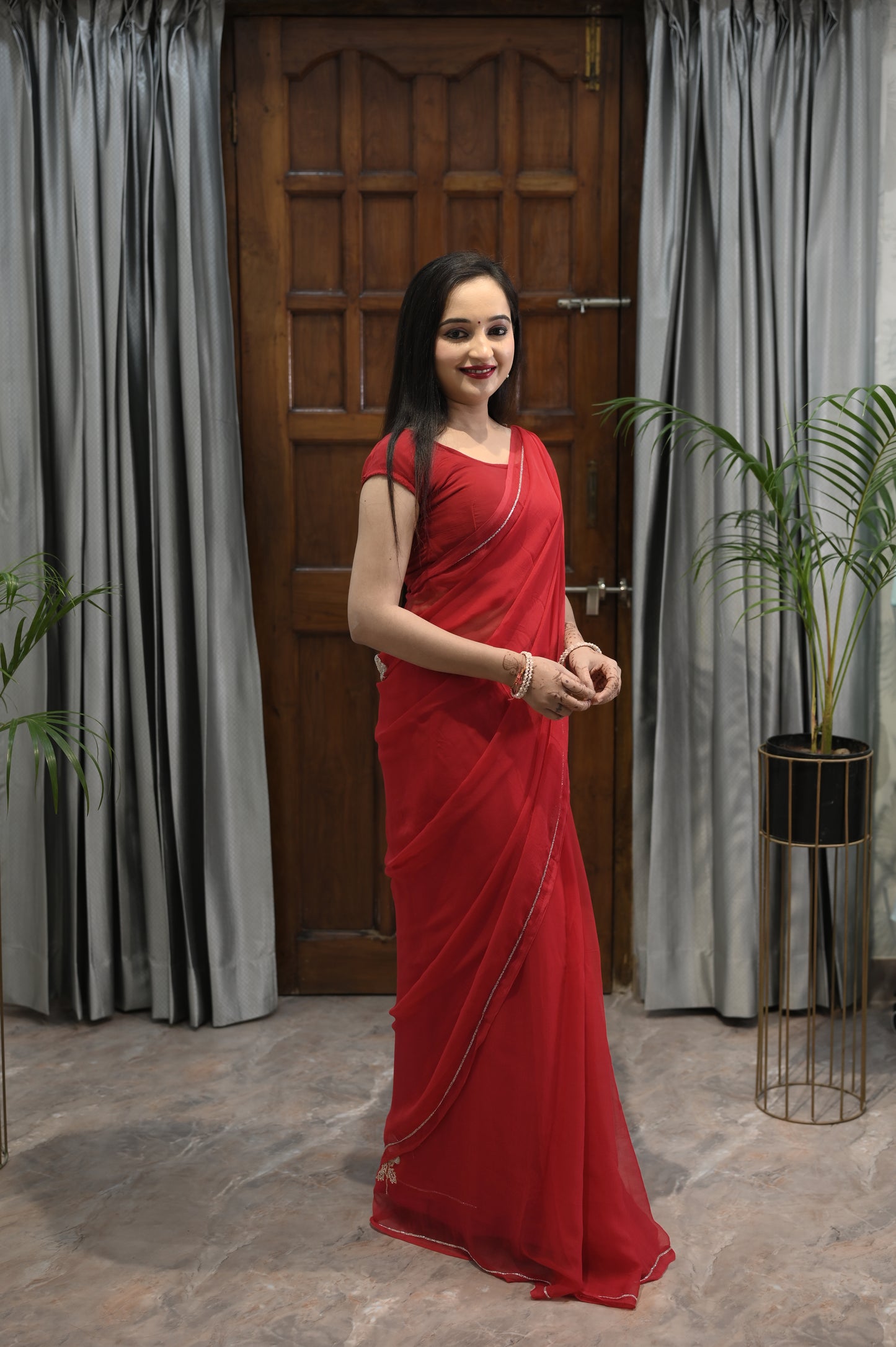 Scarlet Grace Plain Red Saree