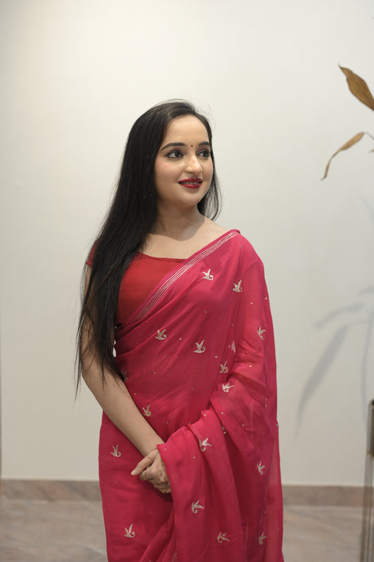 Rosé Charm Embroidered Saree