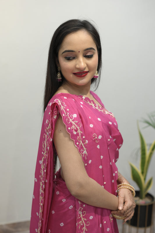 Gulabi Elegance Embroidered Saree