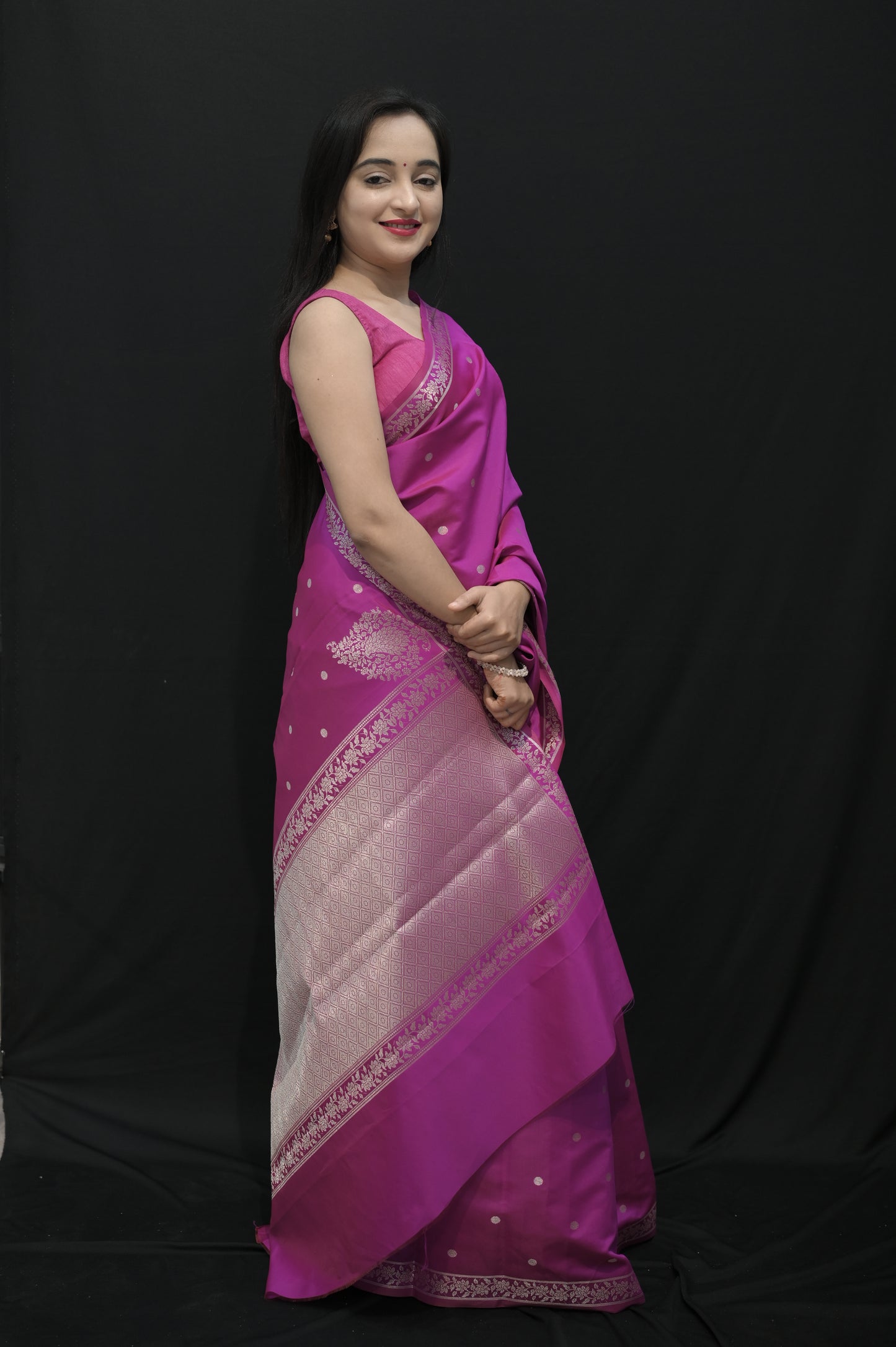 Magenta Banarasi Silk Saree with Zari Weaving
