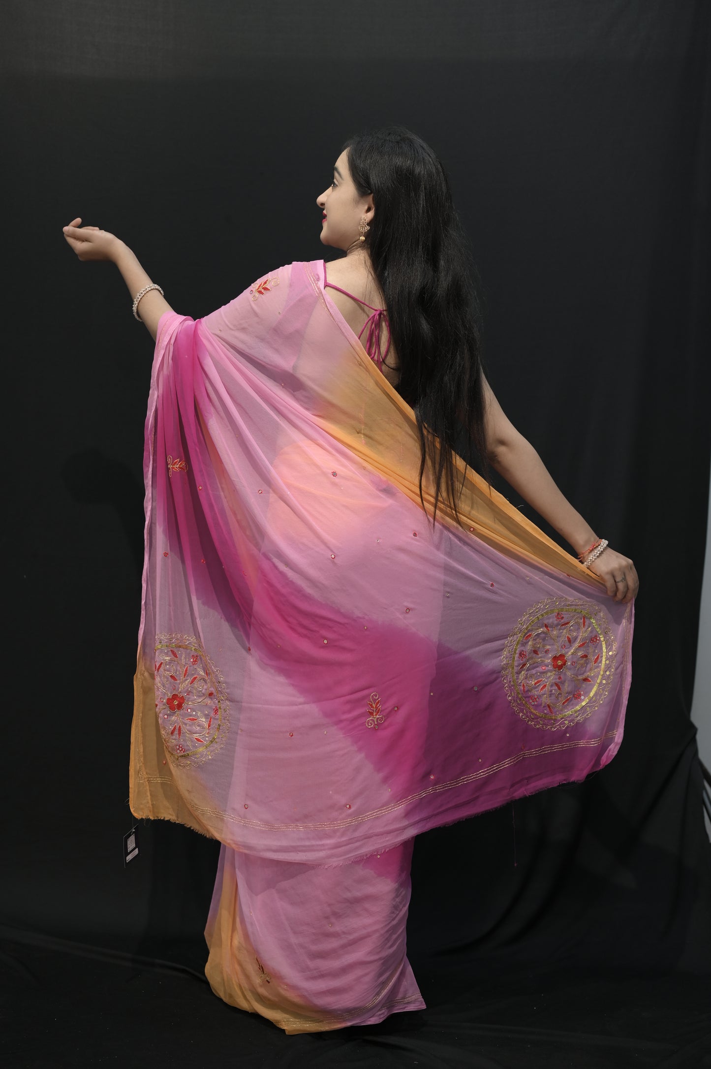 Ombre Pink & Peach Georgette Saree with Subtle Embroidery
