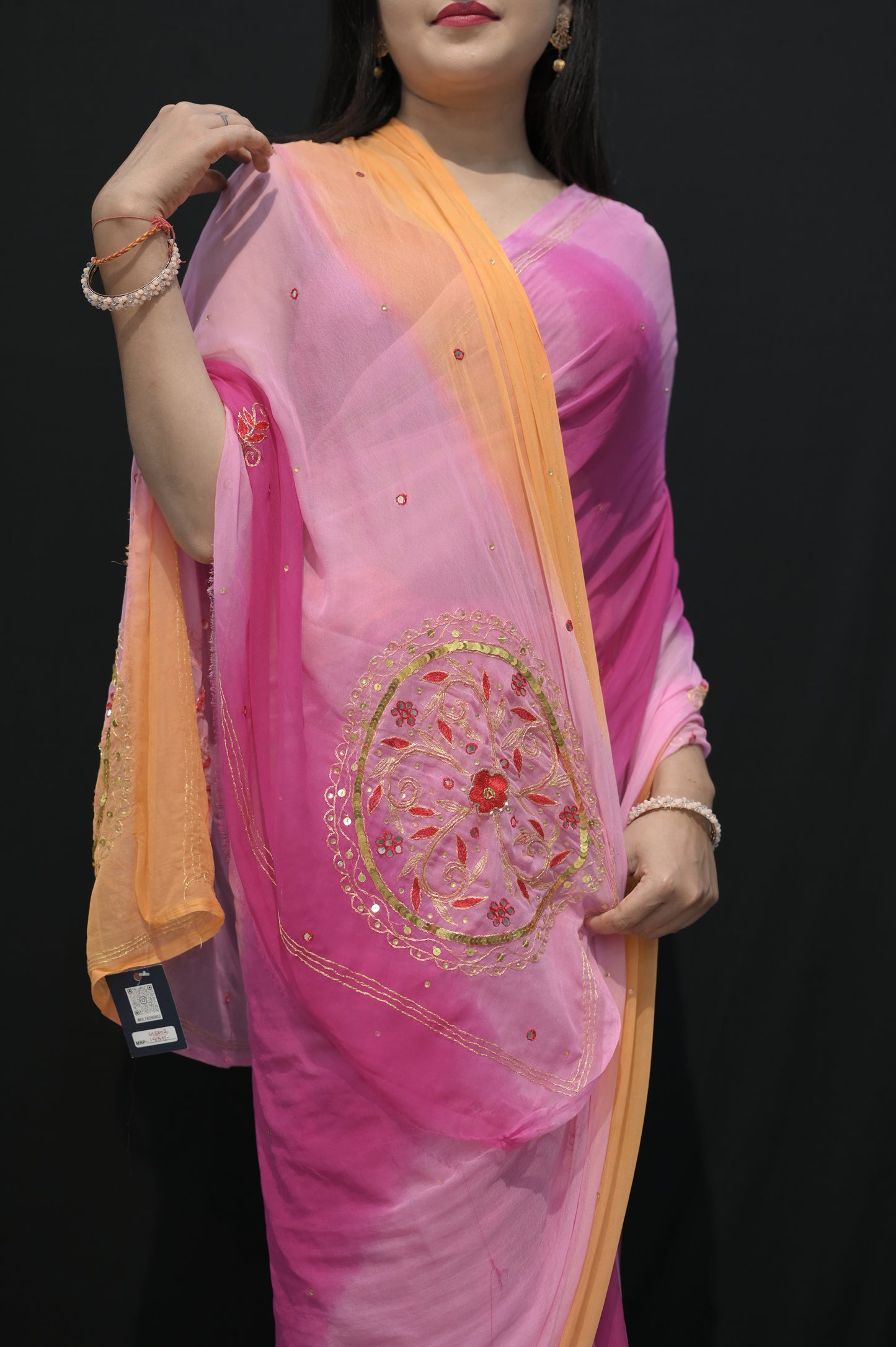 Ombre Pink & Peach Georgette Saree with Subtle Embroidery
