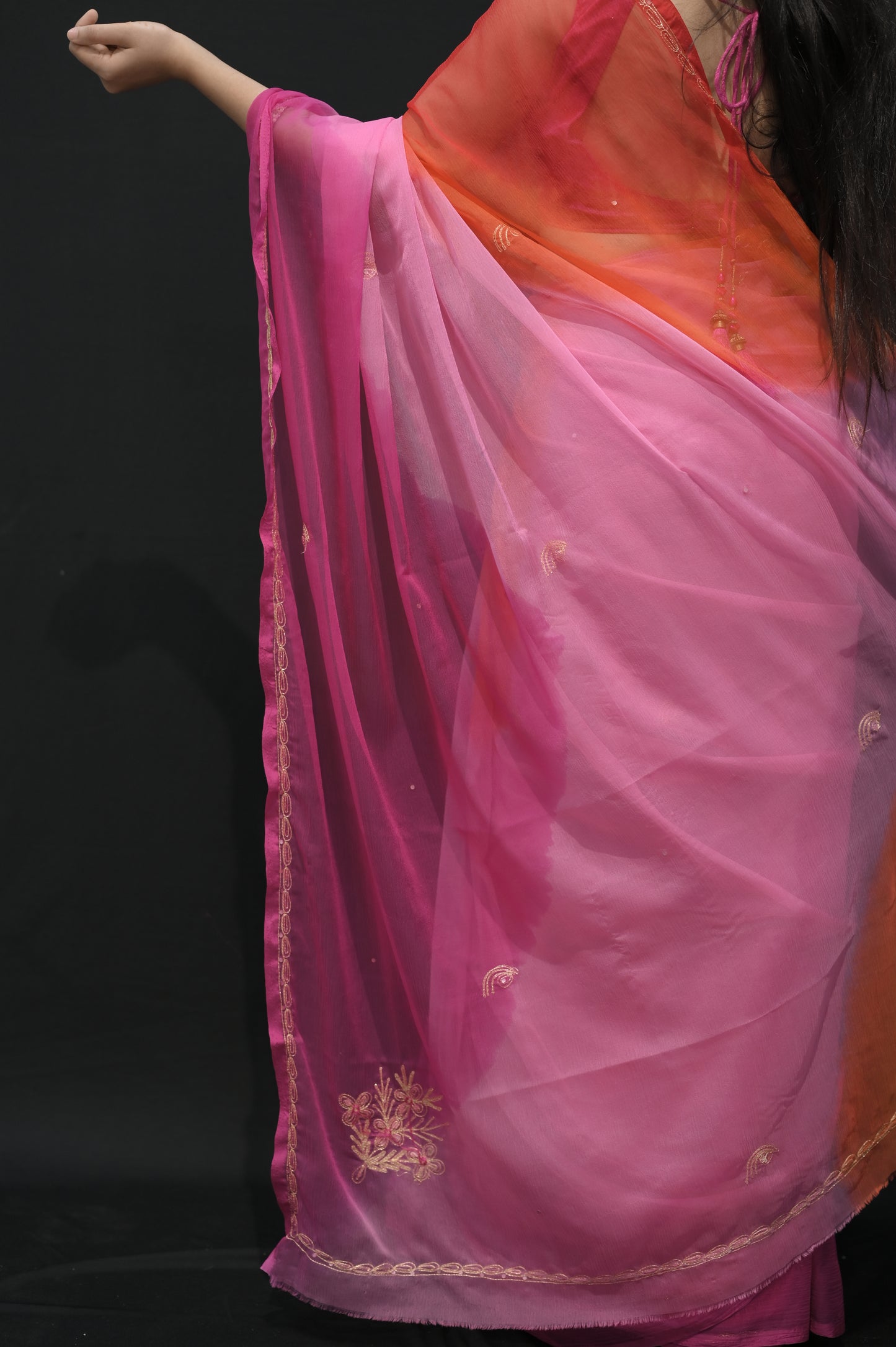 Sunset Ombre Chiffon Saree in Pink & Orange
