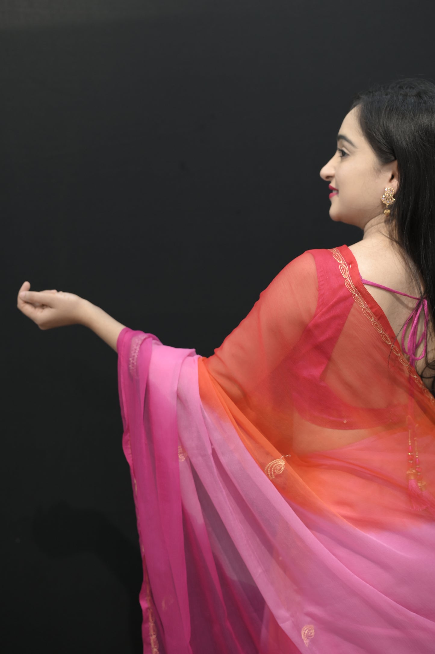 Sunset Ombre Chiffon Saree in Pink & Orange