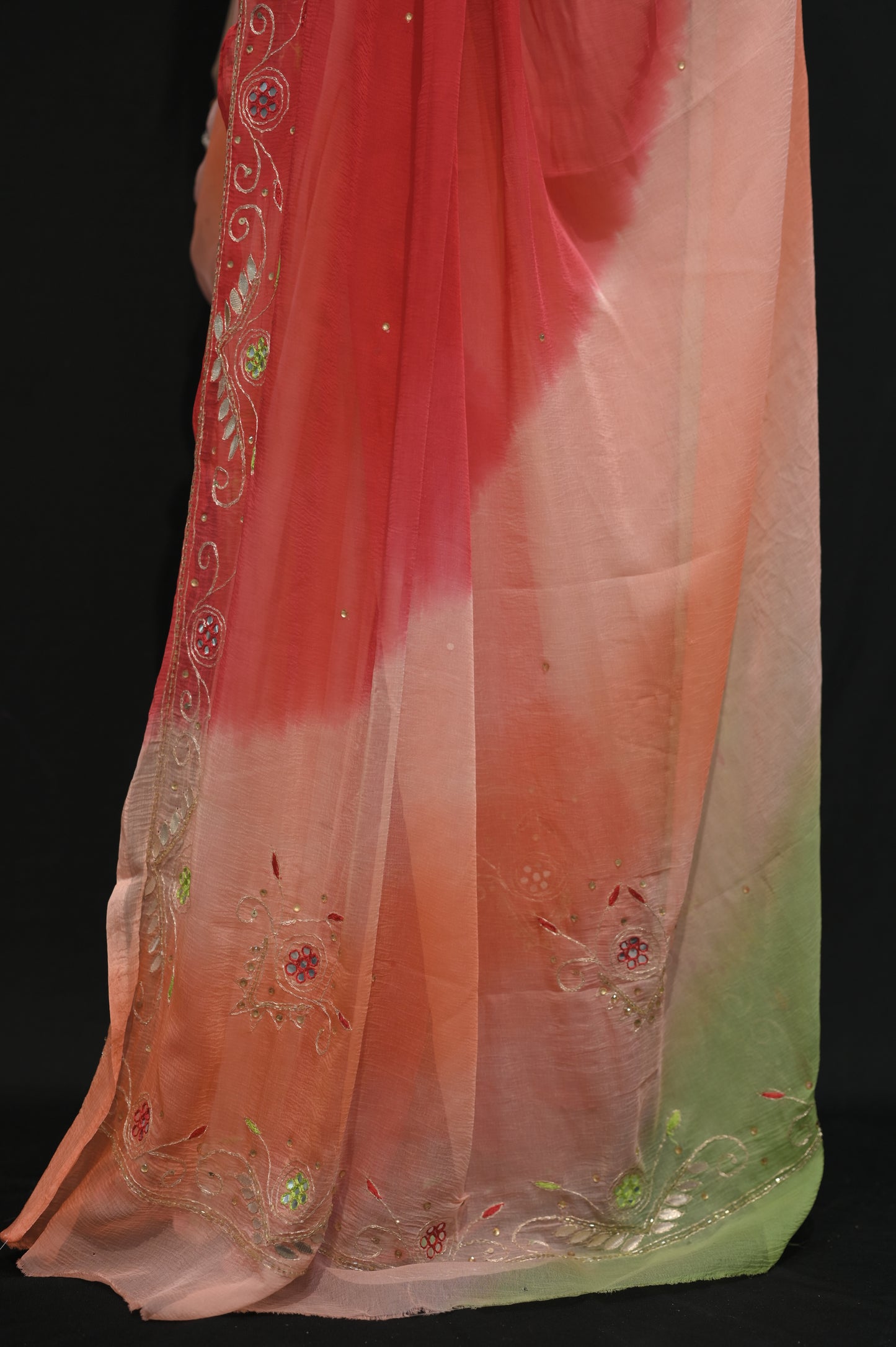 Multi-Color Ombre Georgette Saree with Embroidered Detailing