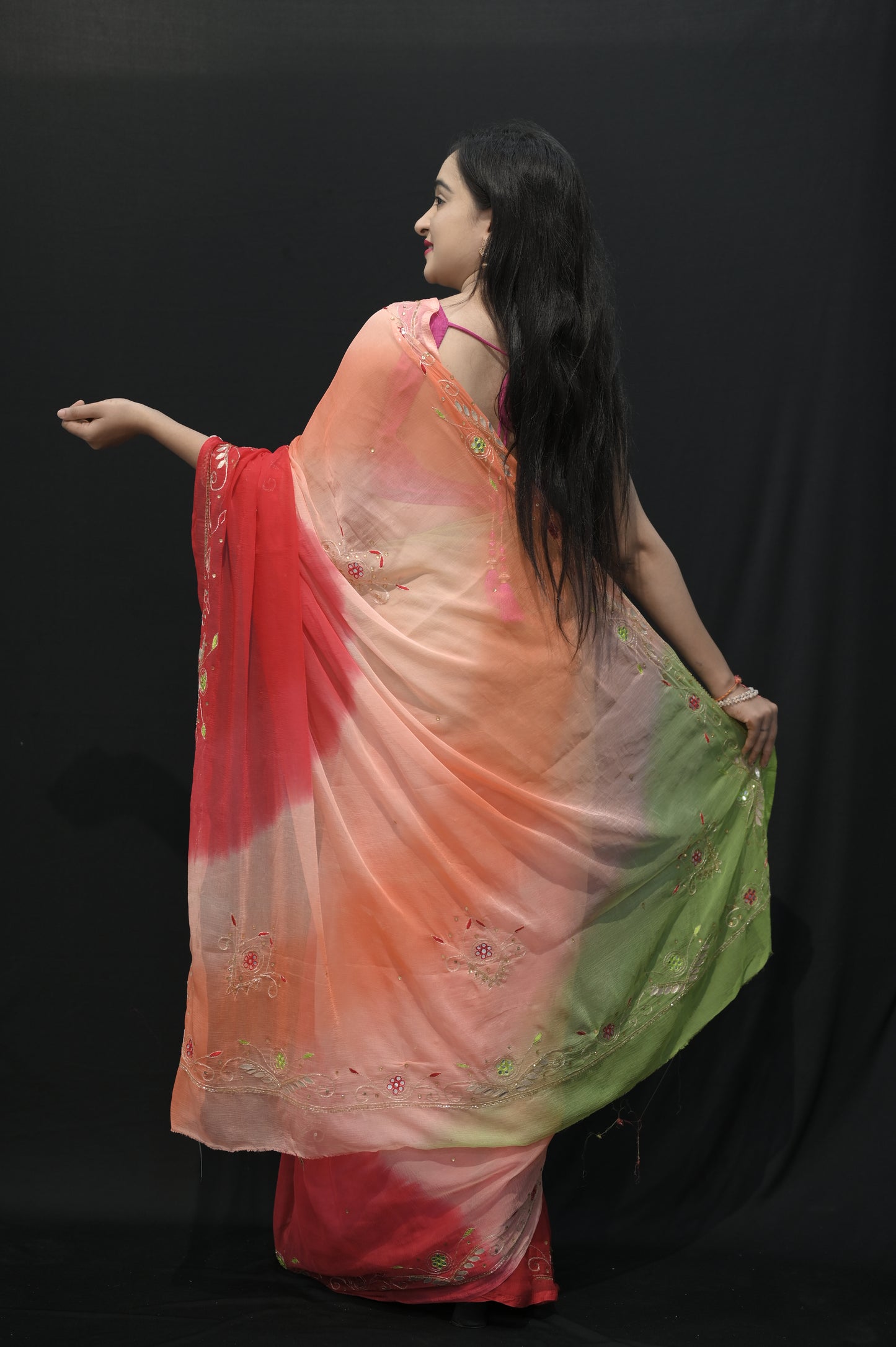 Multi-Color Ombre Georgette Saree with Embroidered Detailing