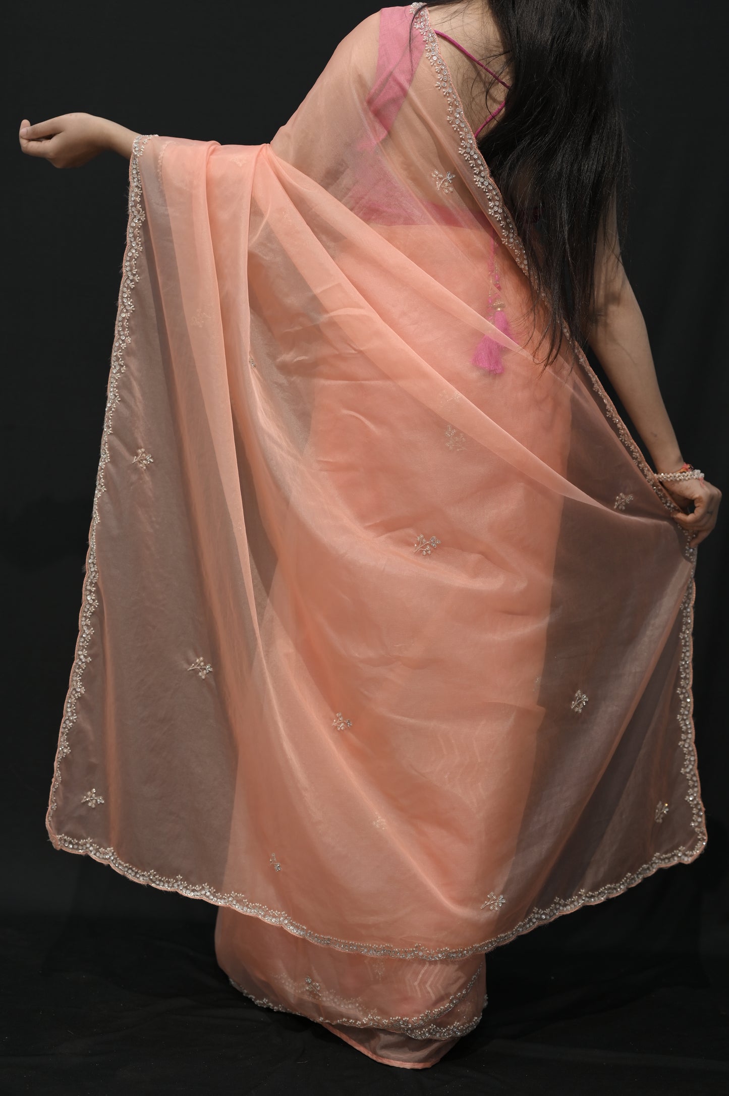 Peach Organza Saree with Subtle Embroidery