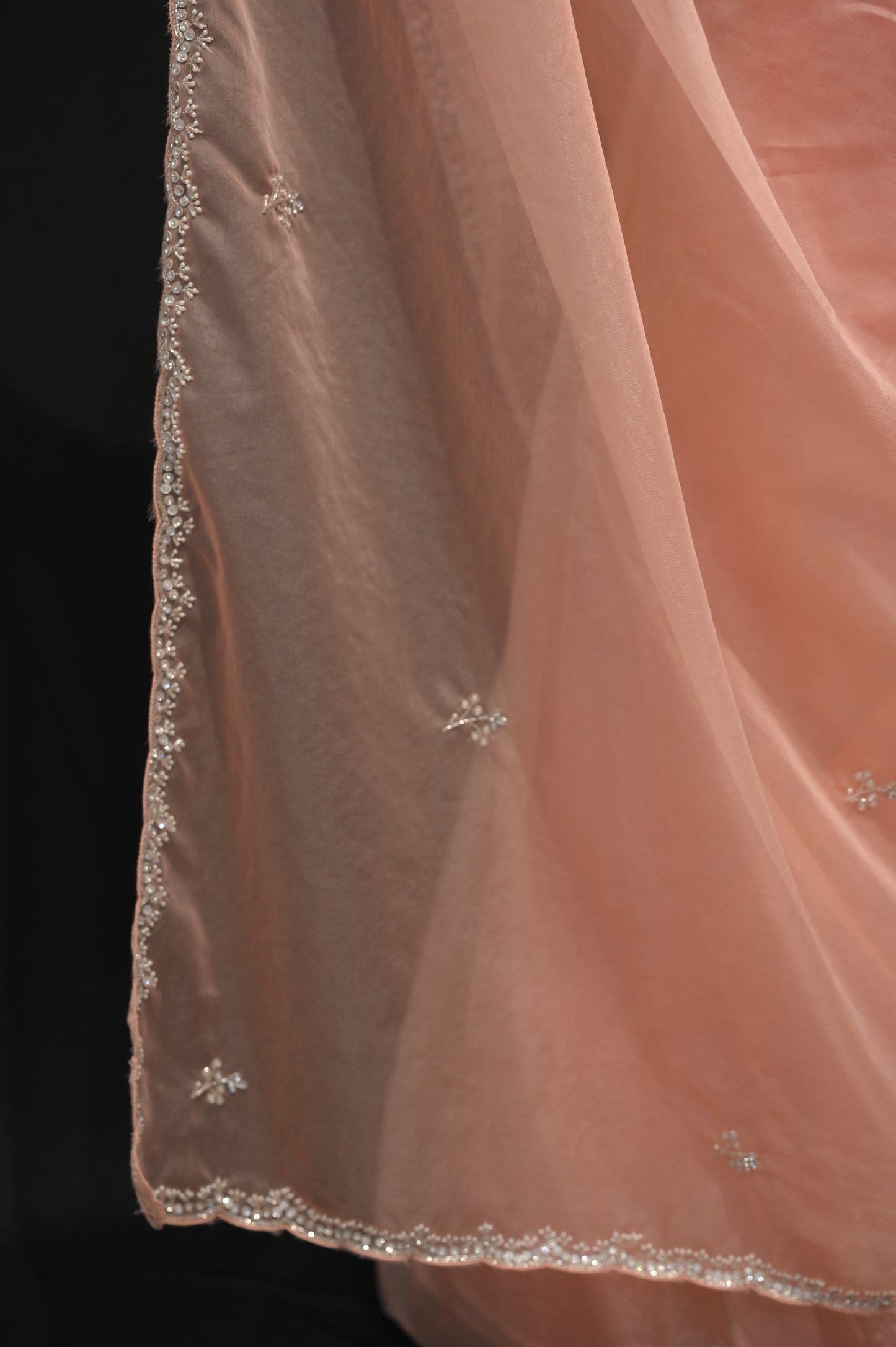 Peach Organza Saree with Subtle Embroidery