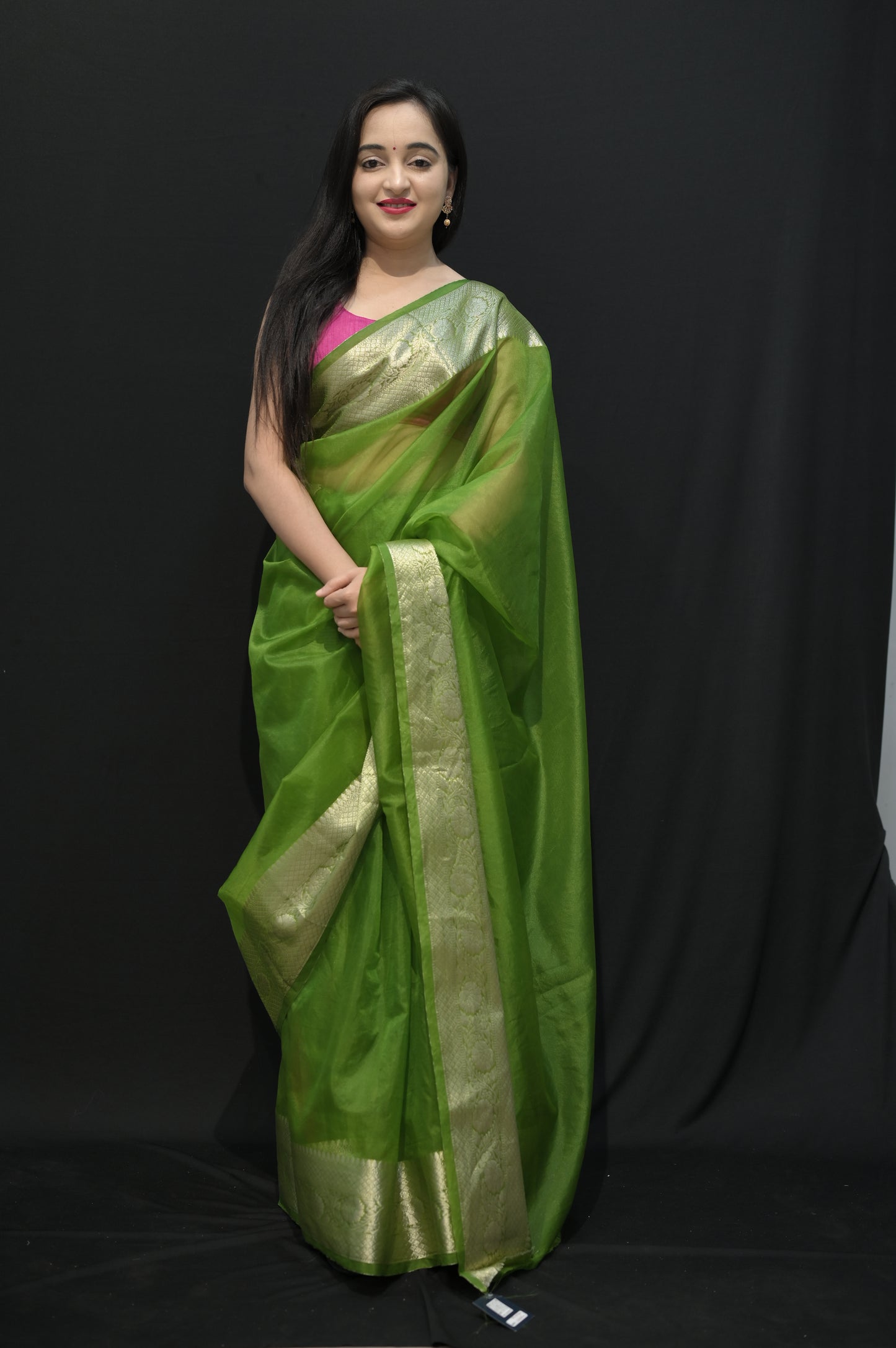 Emerald Green Silk Saree with Golden Zari Border