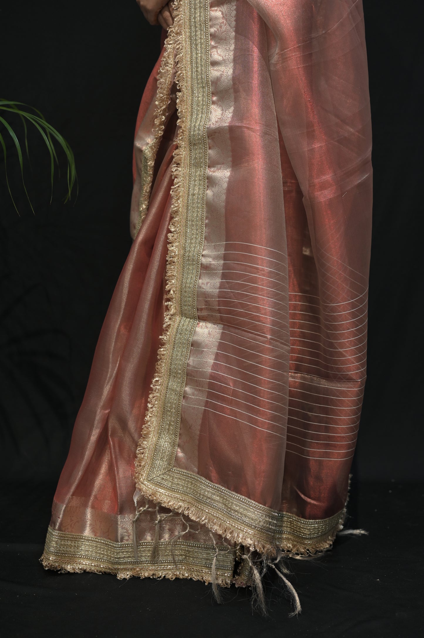Copper Rose Organza Saree with Golden Zari Border